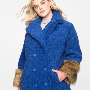 Eloquii Boucle Teddy Coat with Fur Cuffs